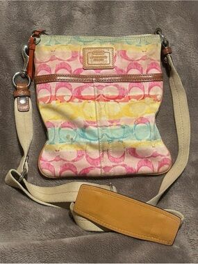 Coach Multicolor Signature Crossbody Bag - Pink, Yellow, Blue